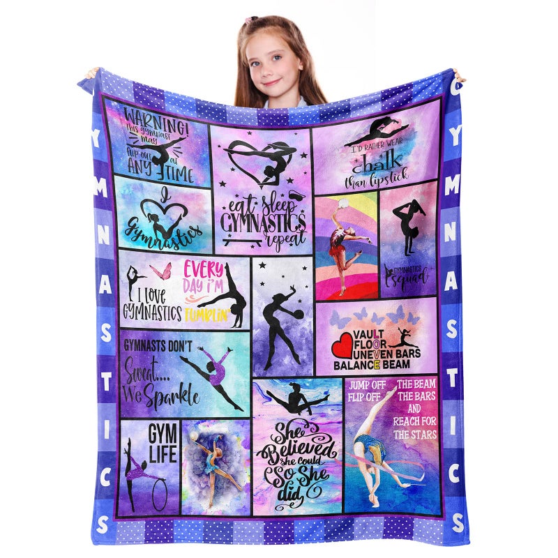 Mosslink Gymnastics Lovers Blanket Gymnast Gifts for Girls Kids Teens Women Adult Birthday Gifts for Gymnast Ultra Soft Flannel Fleece Warm Cozy Lightweight Throw Blankets for Home Bed Sofa 60x 50