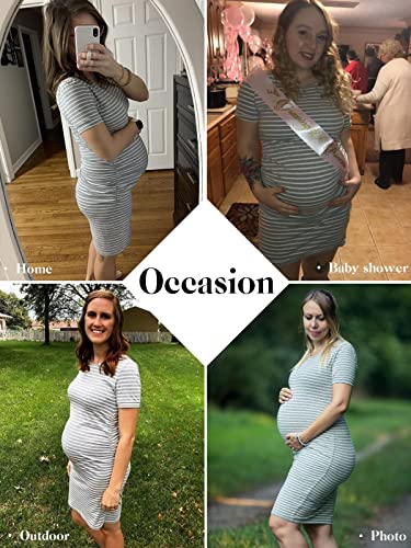 Liu & Qu Women's Maternity Bodycon Ruched Side Dress Casual Short Sleeve Dress for Daily Wearing Or Baby Shower - Image 3