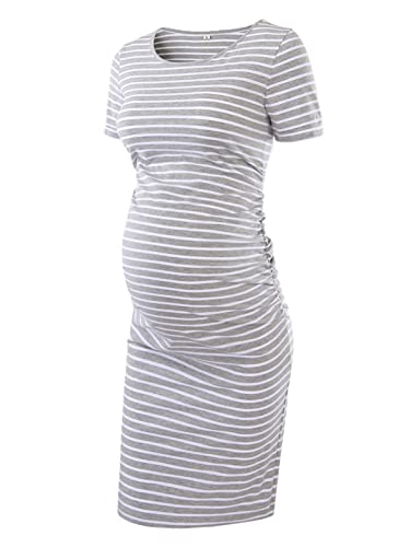 Liu & Qu Women's Maternity Bodycon Ruched Side Dress Casual Short Sleeve Dress for Daily Wearing Or Baby Shower - Image 1
