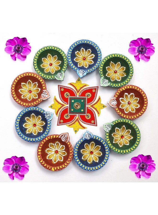 Pure Source India Terracotta Handmade Design Decorative Diya/ Mitti Diya/Oil Lamp For Pooja, Diwali, Festival Decoration ( Multicolour) (9 Pcs) (2.5 X 2.1 X 1 Inch) - Image 1