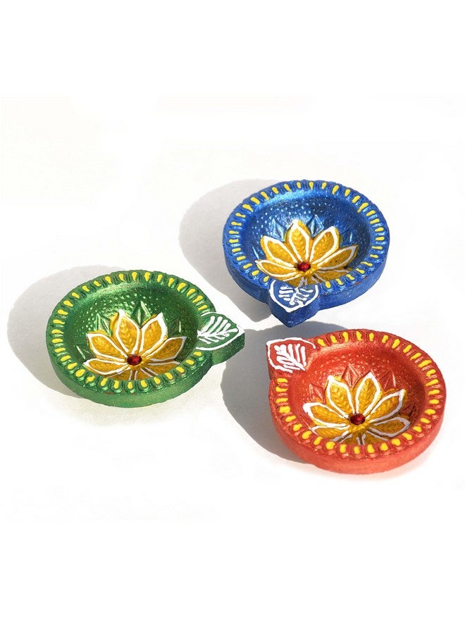 Pure Source India Terracotta Handmade Design Decorative Diya/ Mitti Diya/Oil Lamp For Pooja, Diwali, Festival Decoration ( Multicolour) (9 Pcs) (2.5 X 2.1 X 1 Inch) - Image 5