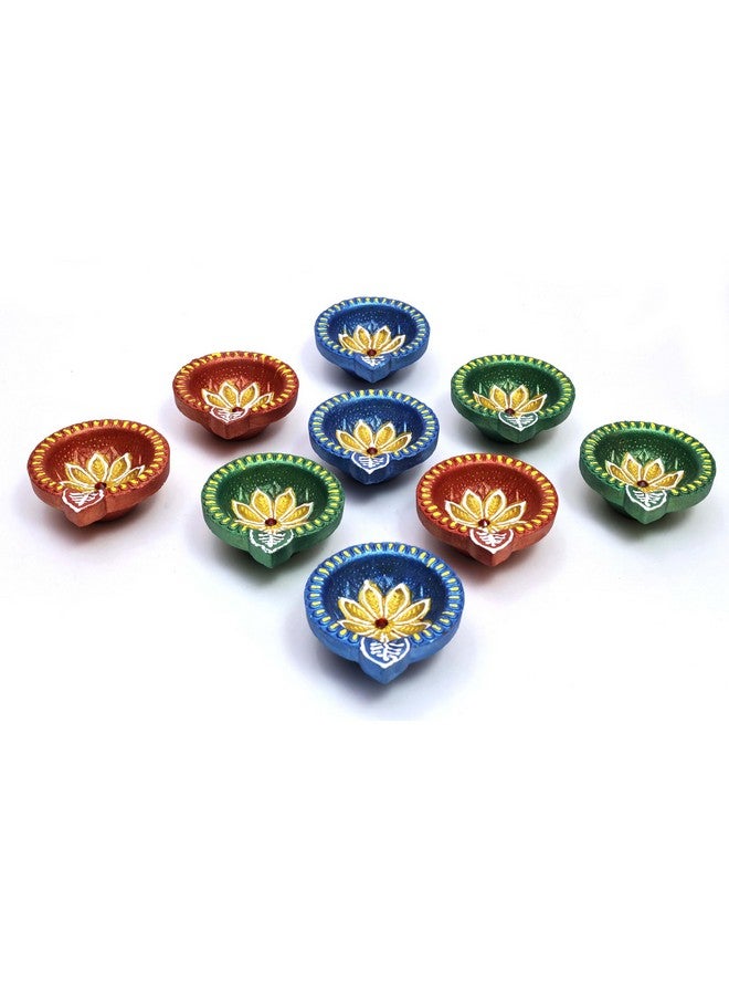 Pure Source India Terracotta Handmade Design Decorative Diya/ Mitti Diya/Oil Lamp For Pooja, Diwali, Festival Decoration ( Multicolour) (9 Pcs) (2.5 X 2.1 X 1 Inch) - Image 4