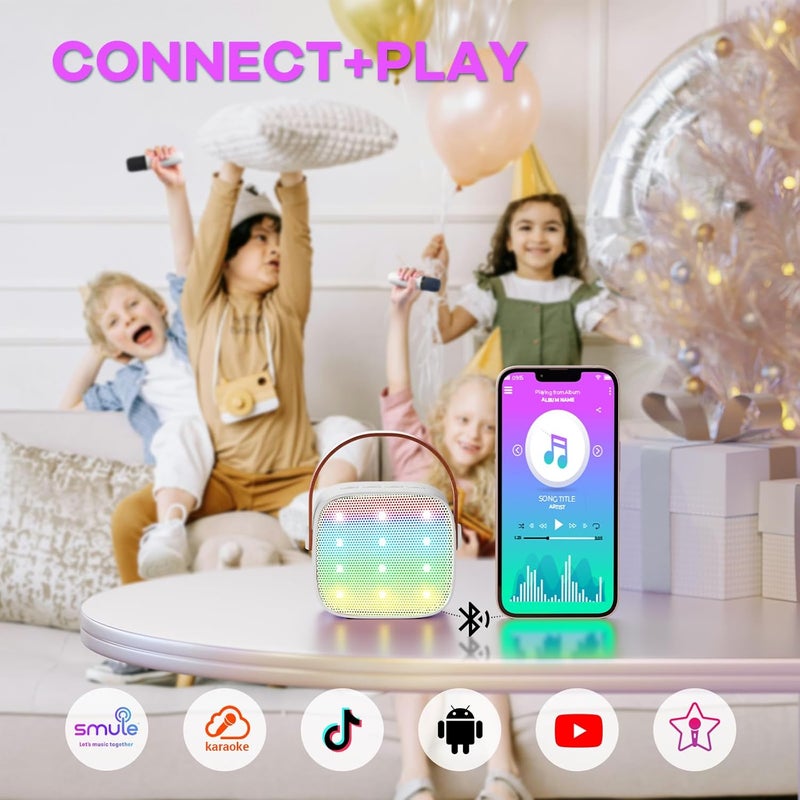 قبو سحري Karaoke Machine for Kids - Portable Bluetooth Speaker with Wireless Microphone - Ideal Birthday Gift for Boys Aged 4 to 10 (White) - Image 5
