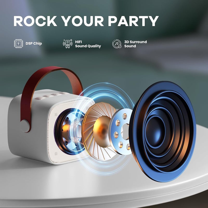 قبو سحري Karaoke Machine for Kids - Portable Bluetooth Speaker with Wireless Microphone - Ideal Birthday Gift for Boys Aged 4 to 10 (White) - Image 2