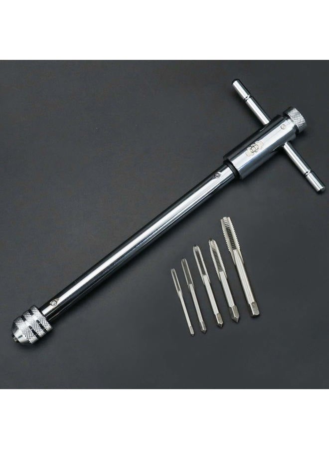 KOOTANS Adjustable T-Handle Ratchet Tap Holder Wrench + 5pcs M3 M4 M5 M6 M8 Machine Screw Thread Metric Plug T-shaped Tap, Bothway Hand Screw Tap Set Manual Tapping Tool Kit for Home Use (Long) - Image 1