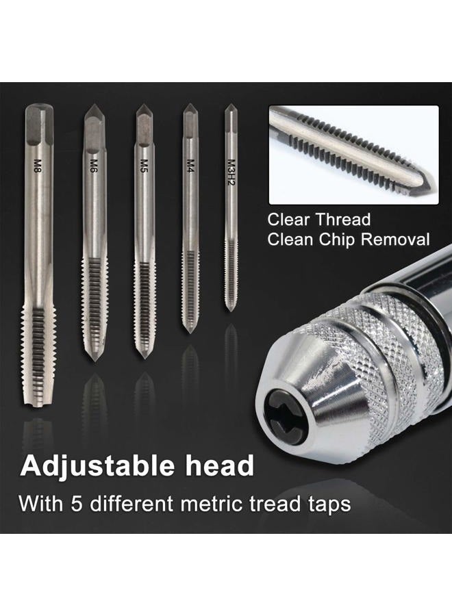 KOOTANS Adjustable T-Handle Ratchet Tap Holder Wrench + 5pcs M3 M4 M5 M6 M8 Machine Screw Thread Metric Plug T-shaped Tap, Bothway Hand Screw Tap Set Manual Tapping Tool Kit for Home Use (Long) - Image 3