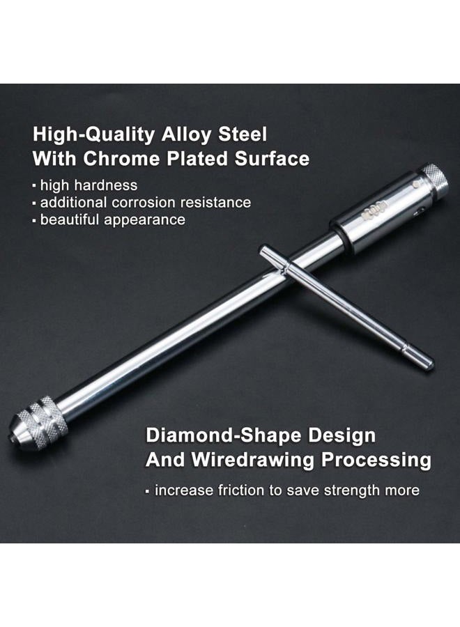 KOOTANS Adjustable T-Handle Ratchet Tap Holder Wrench + 5pcs M3 M4 M5 M6 M8 Machine Screw Thread Metric Plug T-shaped Tap, Bothway Hand Screw Tap Set Manual Tapping Tool Kit for Home Use (Long) - Image 2