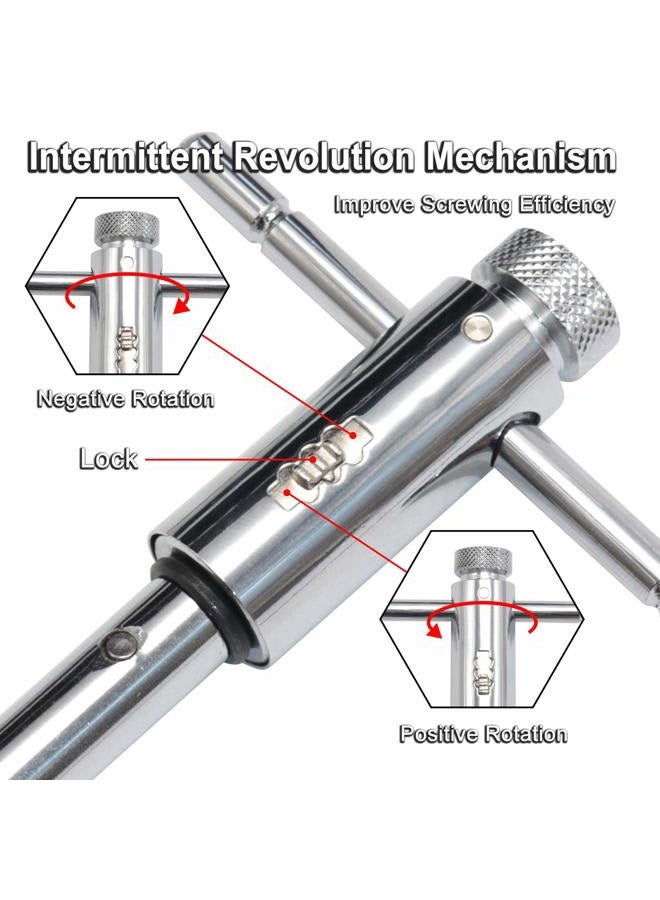 KOOTANS Adjustable T-Handle Ratchet Tap Holder Wrench + 5pcs M3 M4 M5 M6 M8 Machine Screw Thread Metric Plug T-shaped Tap, Bothway Hand Screw Tap Set Manual Tapping Tool Kit for Home Use (Long) - Image 4