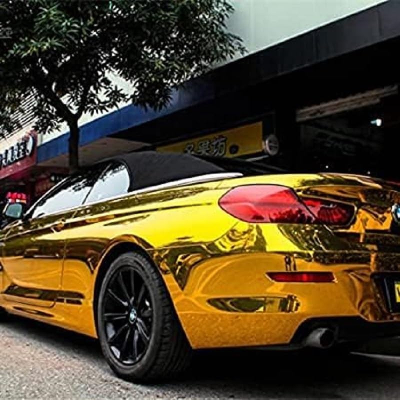 AMAZBIRD 3D Gold Mirror Chrome Vinyl Wrap Adhesive Car Sticker Decal Film Adhesive Vinyl Wrap Car Sticker Decal Film Bike & Car (12x48 Inch, Gold) - Image 5