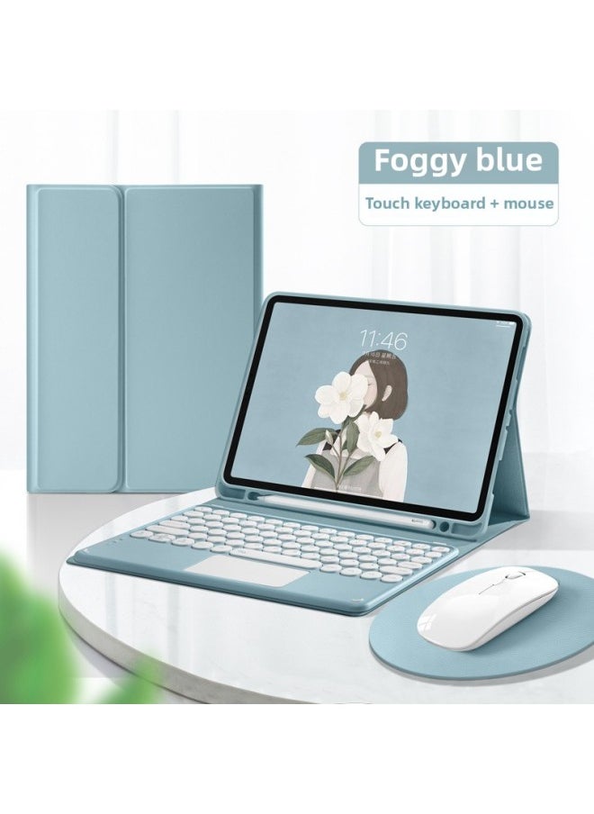 2022 For IPad 10th Generation Round Hat Bluetooth Touch Keyboard 10.9 With Pen Slot Leather Case 13 Keyboard Mouse 11 Inch-Color:Fog Blue + Blue Touch + Mouse-Product Type:iPad Mini2/3/4/5 Universal  - Image 1