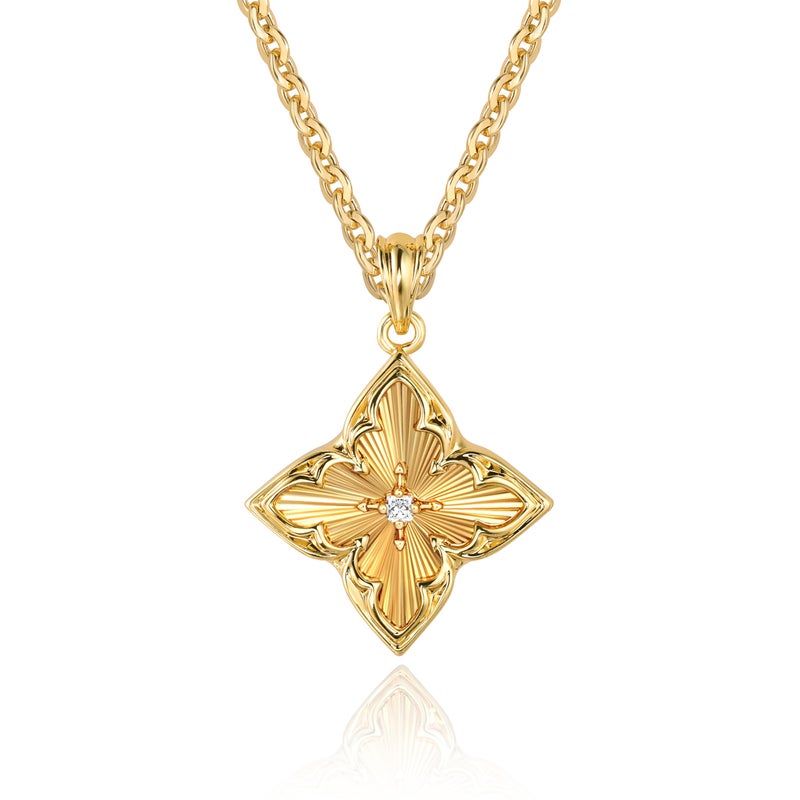 Fettero Gold Dainty Necklace for Women | 14K Gold Plated Four Leaf Clover Necklace Pendant | Lucky Simple Gold Plated Necklace Jewelry for Women - Image 1