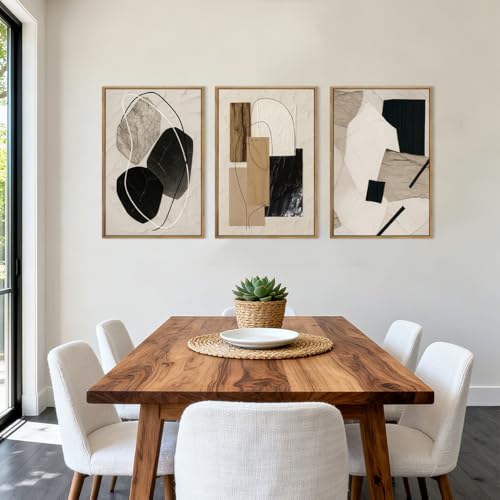 BINCUE Abstract Modern Wall Art Decor Framed Neutral Painting Prints Artwork for Living Room Bedroom 16x24 Inch Set of 3 - Image 3