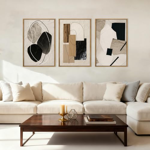 BINCUE Abstract Modern Wall Art Decor Framed Neutral Painting Prints Artwork for Living Room Bedroom 16x24 Inch Set of 3 - Image 2