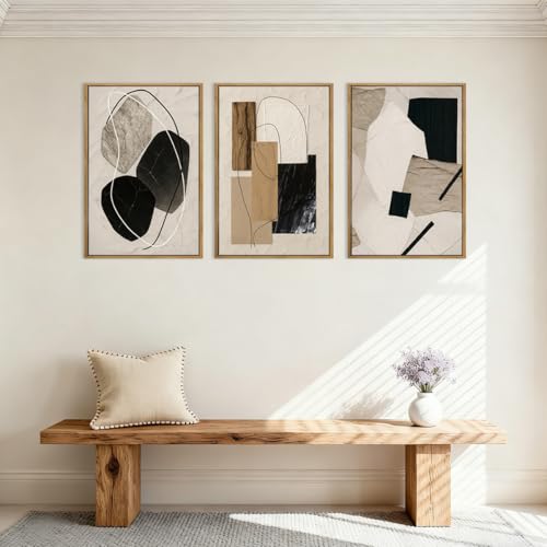 BINCUE Abstract Modern Wall Art Decor Framed Neutral Painting Prints Artwork for Living Room Bedroom 16x24 Inch Set of 3 - Image 4