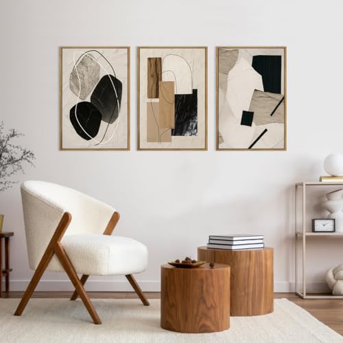 BINCUE Abstract Modern Wall Art Decor Framed Neutral Painting Prints Artwork for Living Room Bedroom 16x24 Inch Set of 3 - Image 5