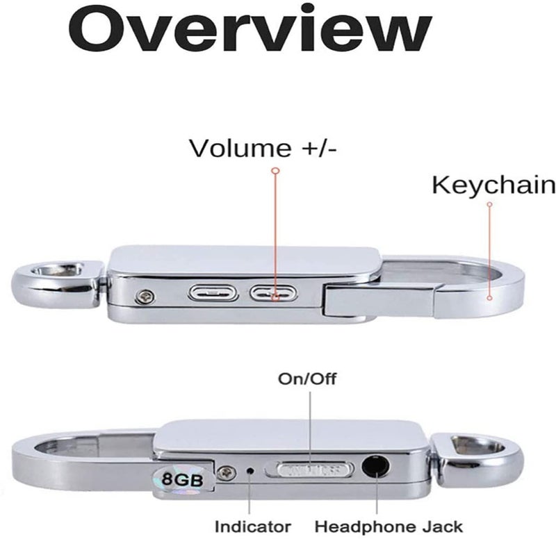 TECHNOVIEW 360 Mini Digital Voice Recorder 8GB in Built Memory, Keychain Professional Audio MP3 Player Microphone Sound Recording (Silver 8GB Memory Recorder) - Image 5