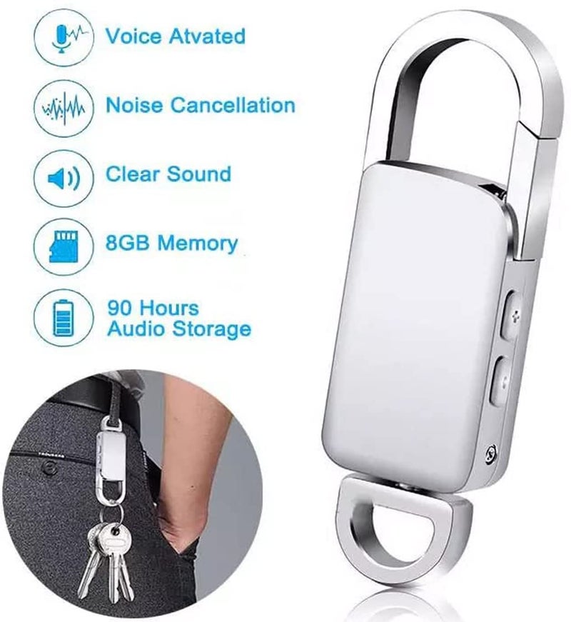 TECHNOVIEW 360 Mini Digital Voice Recorder 8GB in Built Memory, Keychain Professional Audio MP3 Player Microphone Sound Recording (Silver 8GB Memory Recorder) - Image 3