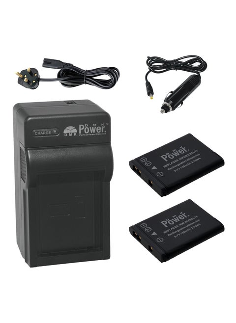 DMK Power 2 x EN-EL19 700mAh Camera Battery with TC600C Battery Charger Compatible with Nikon Coolpix S2500/ S3100/ S4100/ 3200 Etc Cameras