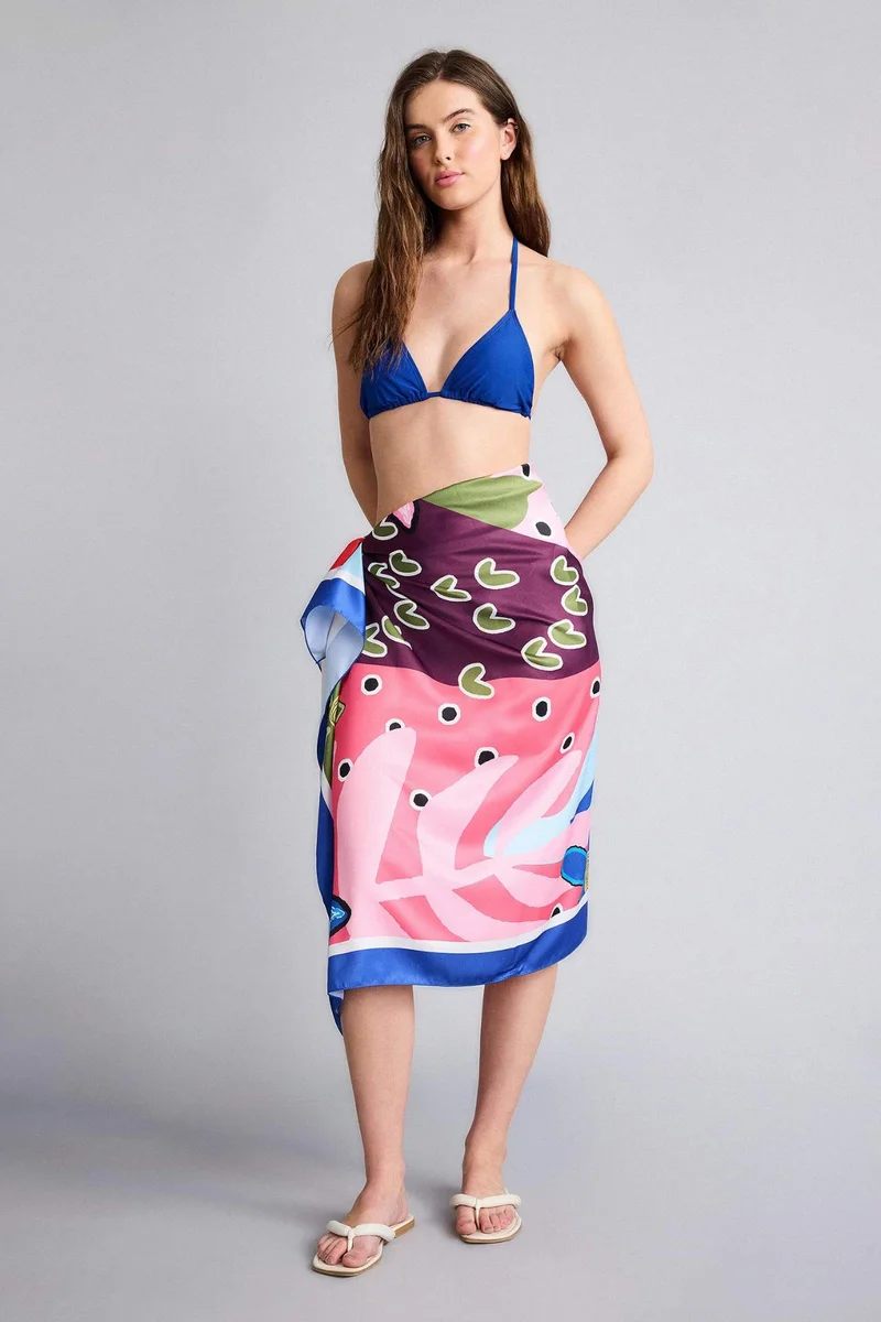 DeFacto Fall in Love Regular Fit Patterned Satin Beachwear