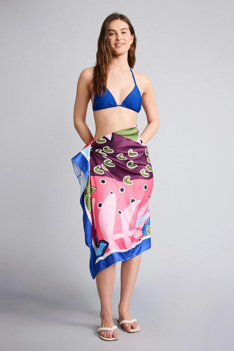 DeFacto Fall in Love Regular Fit Patterned Satin Beachwear