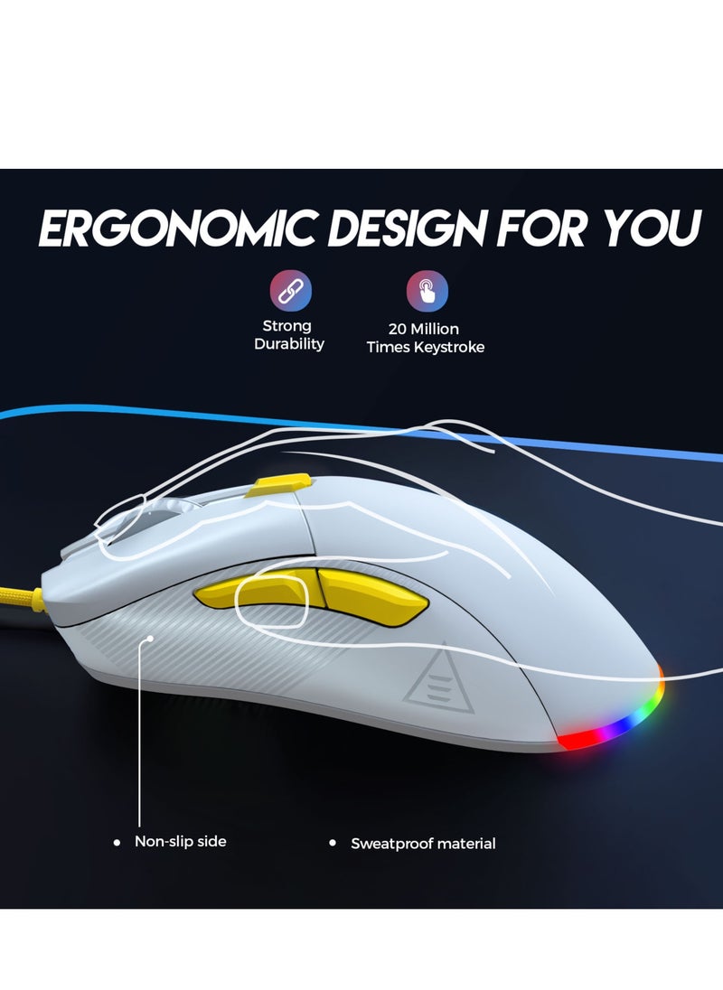 ماوس الألعاب M85 RGB - مستشعر بصري 16000 نقطة في البوصة - معدل استقصاء 1000 هرتز - كابل باراكورد - خفيف الوزن 68 جيجا (أبيض أصفر) - pzsku/Z7B5090345DBC21E8A1B0Z/45/_/1716804552/5ebe6e7b-1be3-4f4e-9c19-f551728d0ed6
