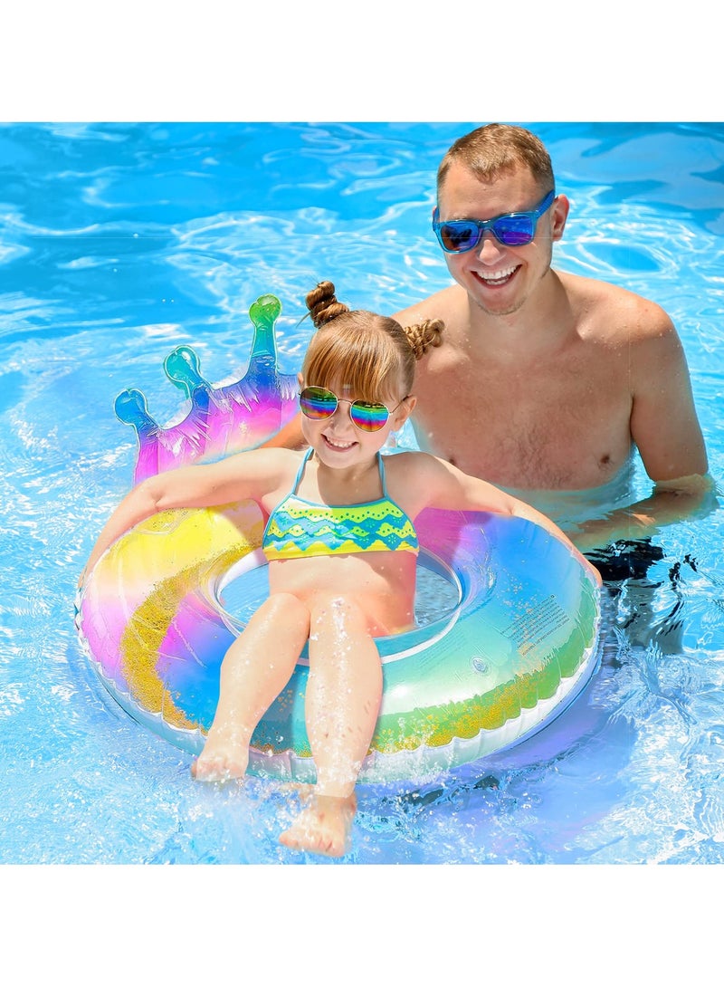 SOLARAE Swimming Ring for Kids Aged 4-8 Years, Pool Inflatable Float with Sequin, Colorful Crown Pool Party Inflatable Float for Children, Durable Summer Pool Swimming Ring - Image 5
