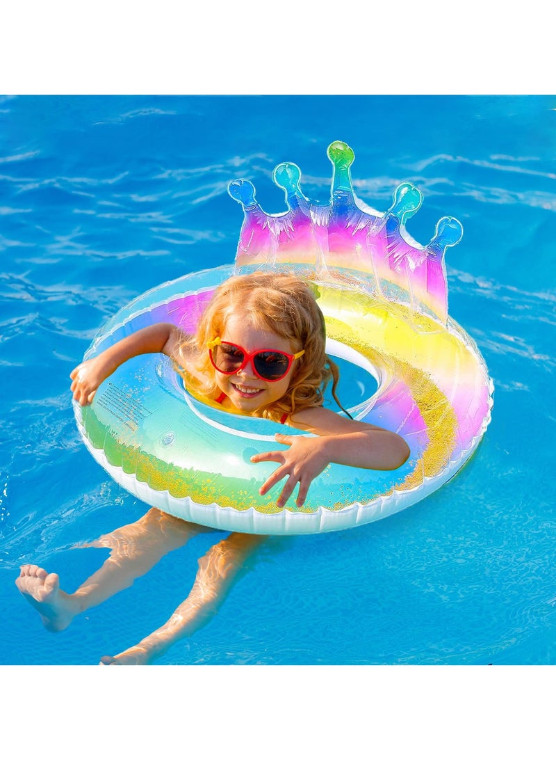 SOLARAE Swimming Ring for Kids Aged 4-8 Years, Pool Inflatable Float with Sequin, Colorful Crown Pool Party Inflatable Float for Children, Durable Summer Pool Swimming Ring - Image 2