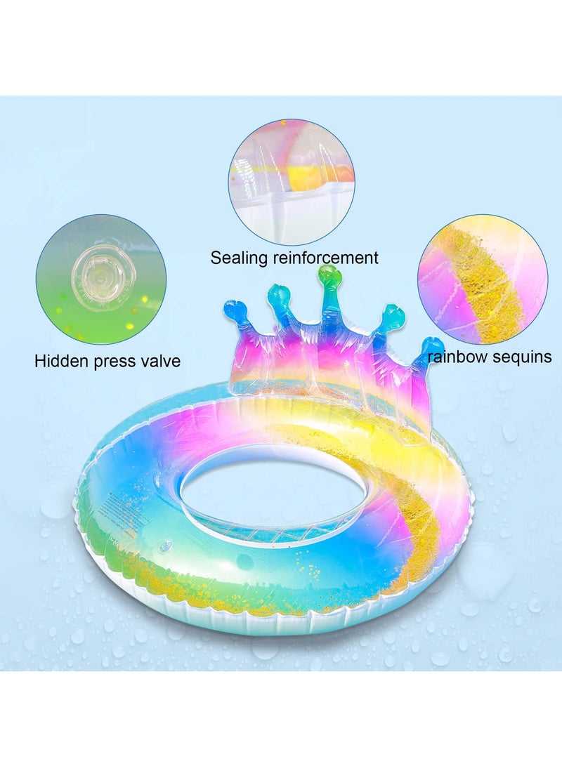 SOLARAE Swimming Ring for Kids Aged 4-8 Years, Pool Inflatable Float with Sequin, Colorful Crown Pool Party Inflatable Float for Children, Durable Summer Pool Swimming Ring - Image 3