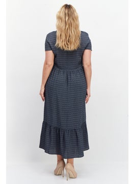 Zero Women Allover Print Maxi Casual Dress, Navy Blue  - Image 3