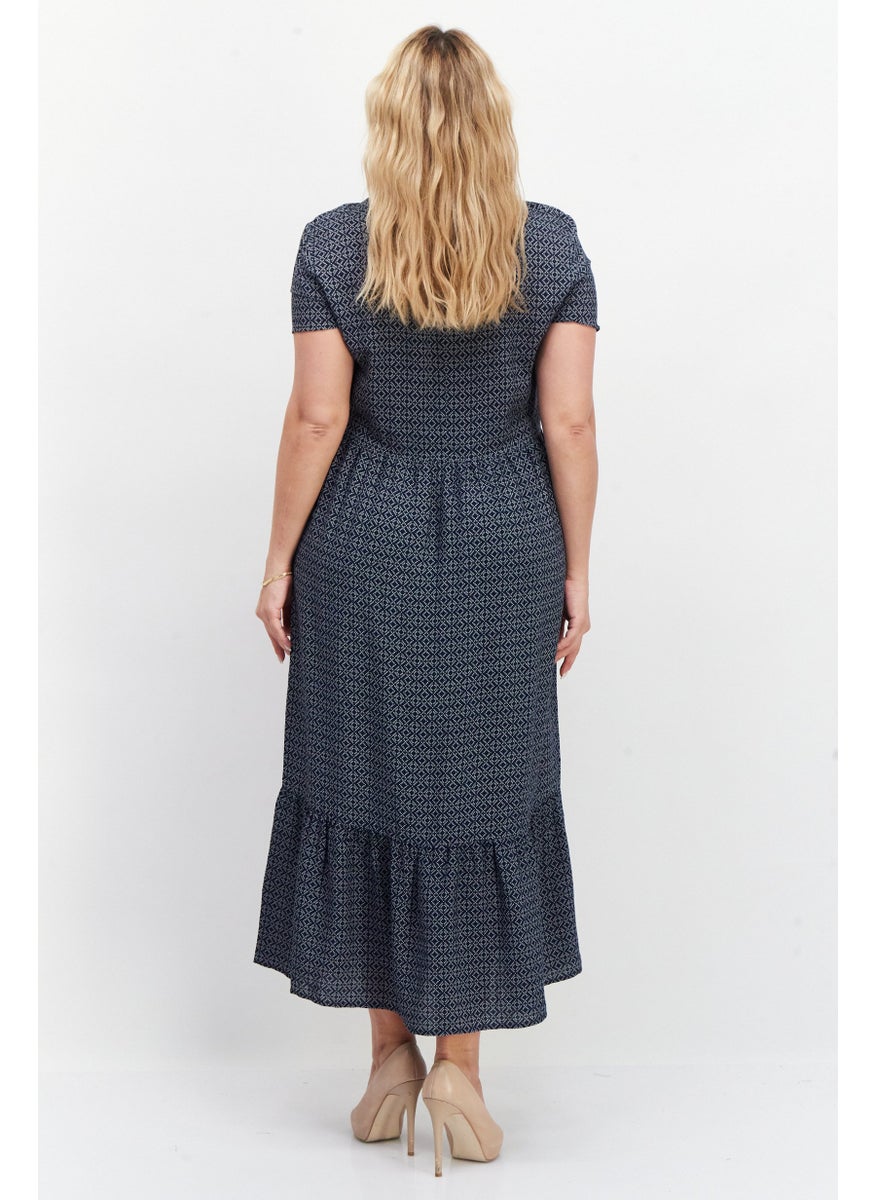 Zero Women Allover Print Maxi Casual Dress, Navy Blue  - Image 3