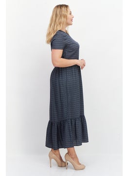 Zero Women Allover Print Maxi Casual Dress, Navy Blue  - Image 4