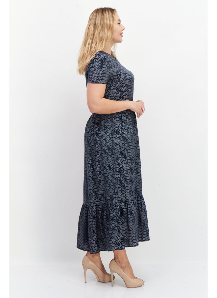 Zero Women Allover Print Maxi Casual Dress, Navy Blue  - Image 4