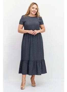 Zero Women Allover Print Maxi Casual Dress, Navy Blue  - Image 1