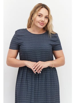 Zero Women Allover Print Maxi Casual Dress, Navy Blue  - Image 2