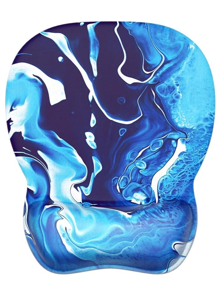 Ergonomic Mouse Pad with Gel Wrist Rest Comfortable Mousepad with Smooth Wrist Support Surface and Non-Slip PU Base for Pain Relief Computer Laptop Office & Home, 9.4 x 8.1 in, Blue Waves - Image 1