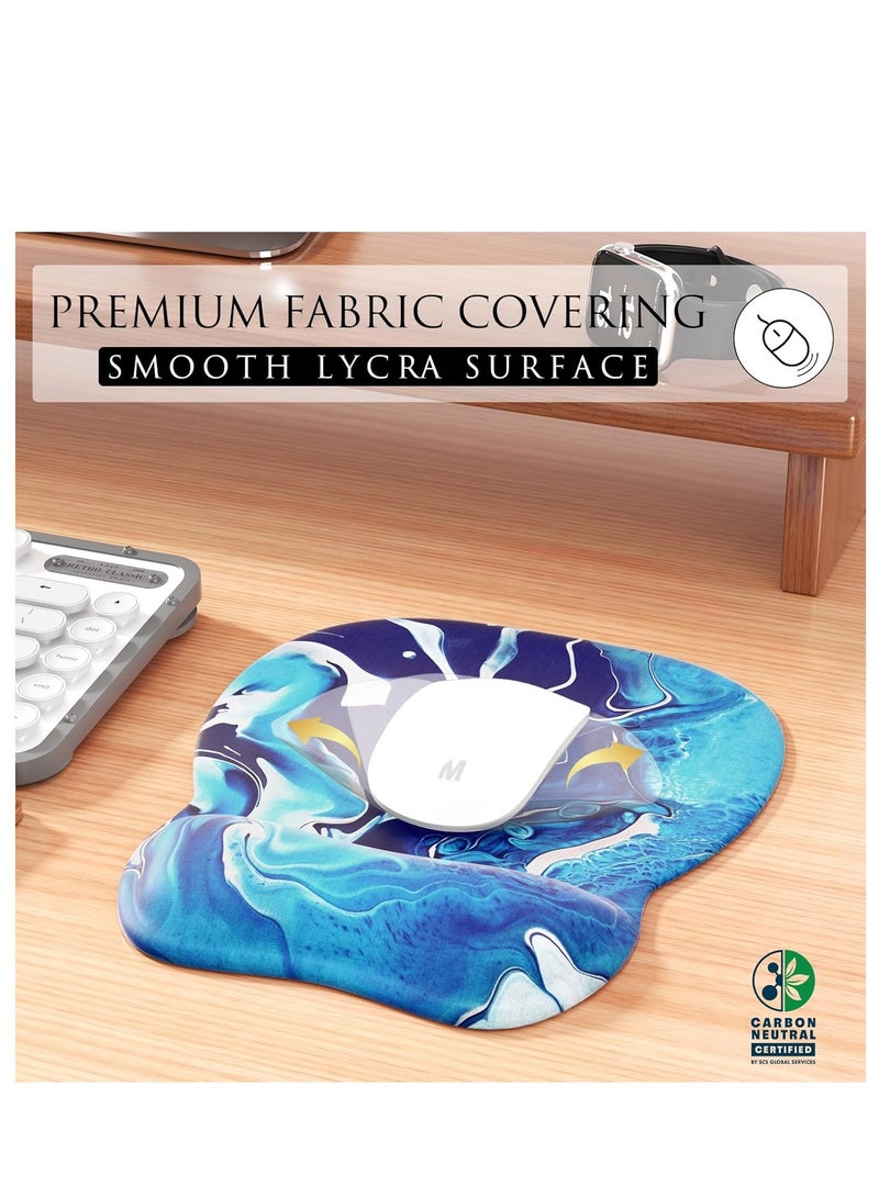 Ergonomic Mouse Pad with Gel Wrist Rest Comfortable Mousepad with Smooth Wrist Support Surface and Non-Slip PU Base for Pain Relief Computer Laptop Office & Home, 9.4 x 8.1 in, Blue Waves - Image 2
