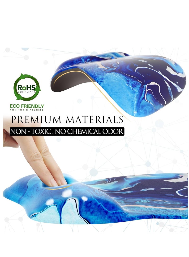 Ergonomic Mouse Pad with Gel Wrist Rest Comfortable Mousepad with Smooth Wrist Support Surface and Non-Slip PU Base for Pain Relief Computer Laptop Office & Home, 9.4 x 8.1 in, Blue Waves - Image 3