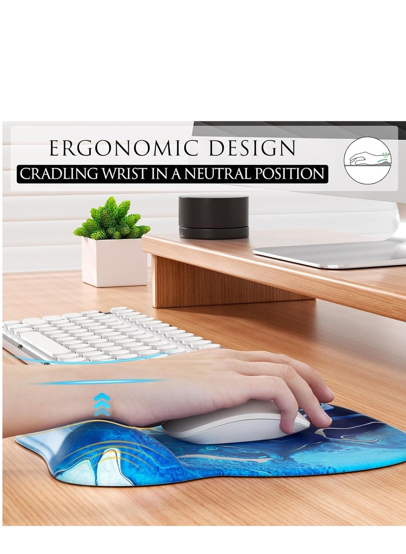 Ergonomic Mouse Pad with Gel Wrist Rest Comfortable Mousepad with Smooth Wrist Support Surface and Non-Slip PU Base for Pain Relief Computer Laptop Office & Home, 9.4 x 8.1 in, Blue Waves - Image 4