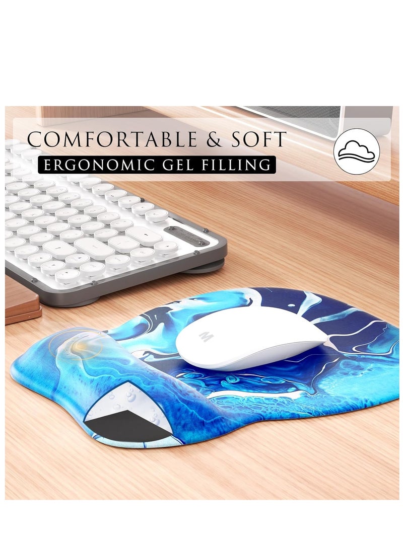 Ergonomic Mouse Pad with Gel Wrist Rest Comfortable Mousepad with Smooth Wrist Support Surface and Non-Slip PU Base for Pain Relief Computer Laptop Office & Home, 9.4 x 8.1 in, Blue Waves - Image 5