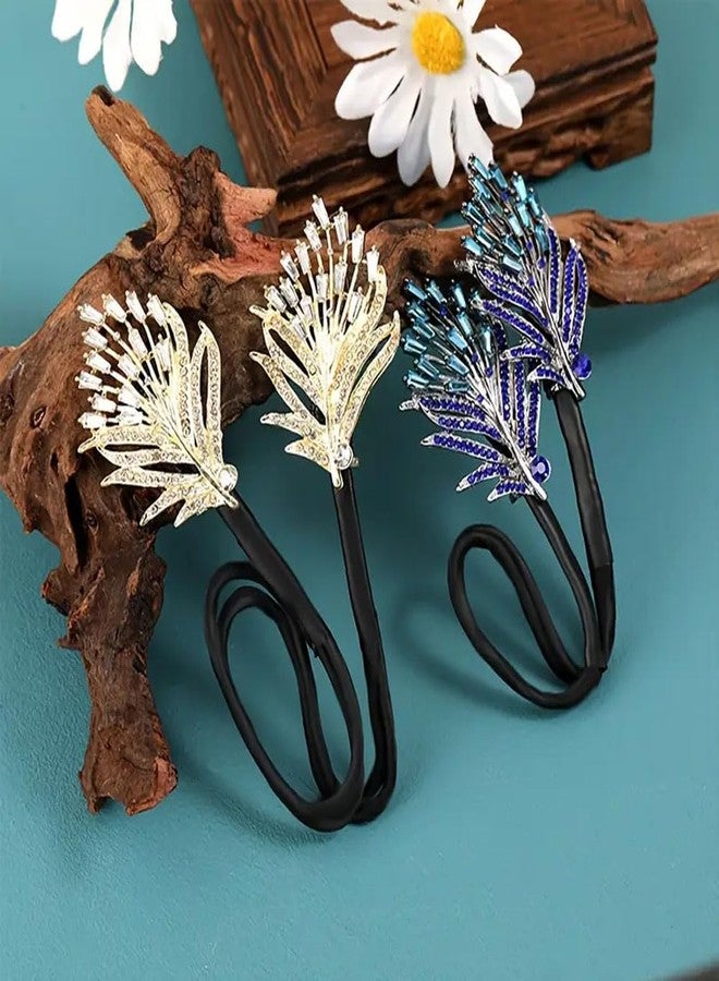 Ashkash 2PCS Elegant Golden Feather Hair Bun Maker - Glitter Diamond & Blue Rhinestone Hair Accessories - Easy Bun Styling Tool for Women, Exquisite Manual Curling Tool for Normal Hair - Image 1