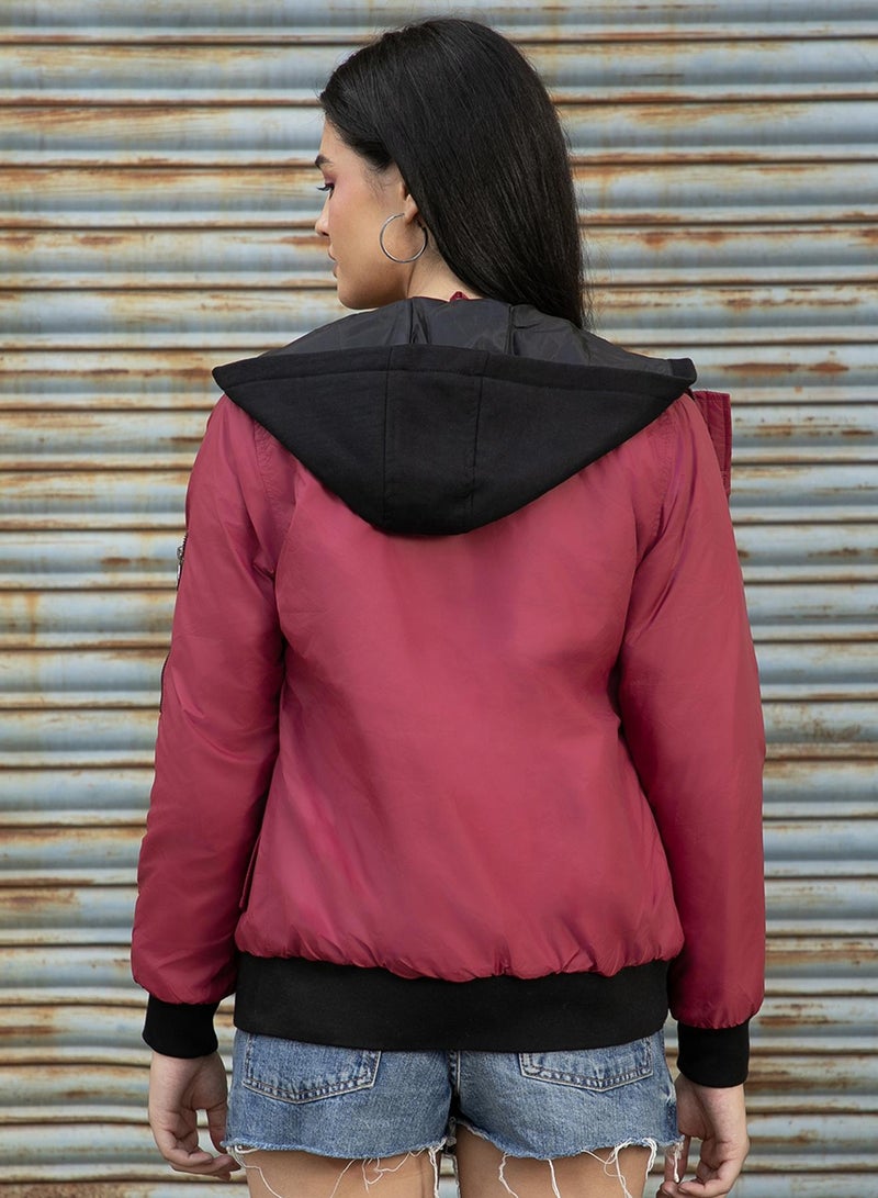 كامبوس سوترا Women's Cherry Red Zip-Front Jacket With Contrast Hem  - Image 5