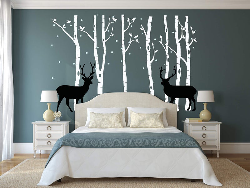 LUCKKYY Birch Tree Deer Wall Decal Nursery Forest Removable Birch Trees Vinyl Sticker for Kids Bedroom Decor Nursery Bedroom (White) - Image 5