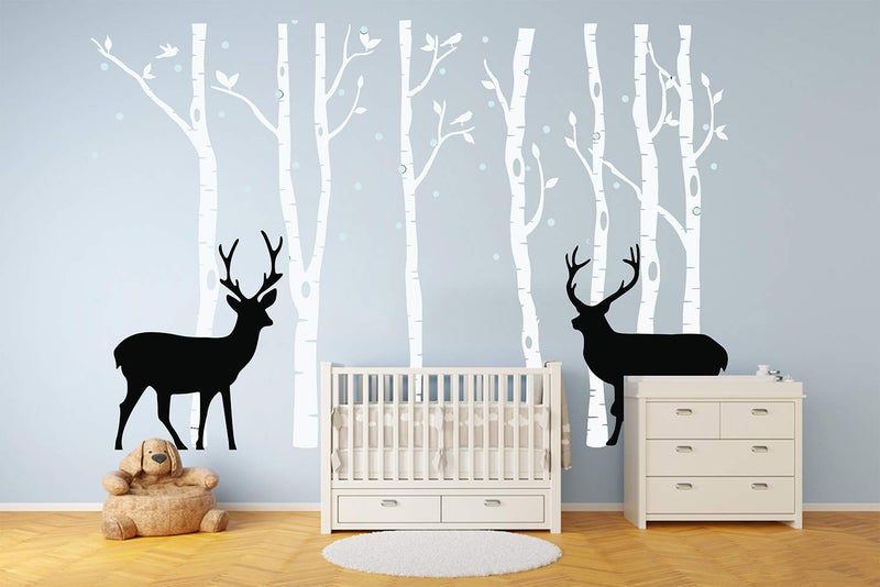 LUCKKYY Birch Tree Deer Wall Decal Nursery Forest Removable Birch Trees Vinyl Sticker for Kids Bedroom Decor Nursery Bedroom (White) - Image 3