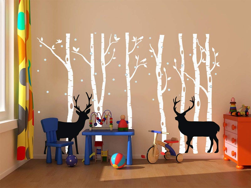 LUCKKYY Birch Tree Deer Wall Decal Nursery Forest Removable Birch Trees Vinyl Sticker for Kids Bedroom Decor Nursery Bedroom (White) - Image 4
