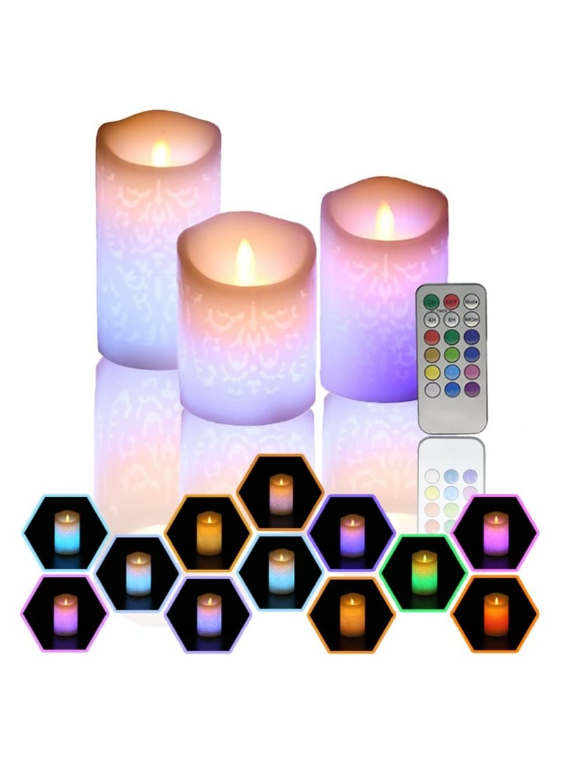 Zikra 3PCS LED Multi Colored Flameless Candles, with Remote Control Timer, Color Changing Candles Realistic Wax Battery Operated Candles with Flickering Flame Dancing Wick for Wedding Home, D3xH4/5/6In - Image 2