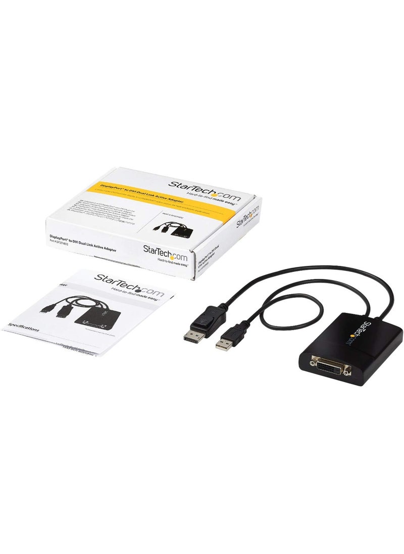 Startech.com StarTech.com DisplayPort to DVI Dual Link Active Adapter - DisplayPort to DVI-D Adapter Video Converter 2560x1600 60Hz - DP 1.2 to DVI Monitor - USB Powered - Latching DP Connector (DP2DVID2)  - Image 5