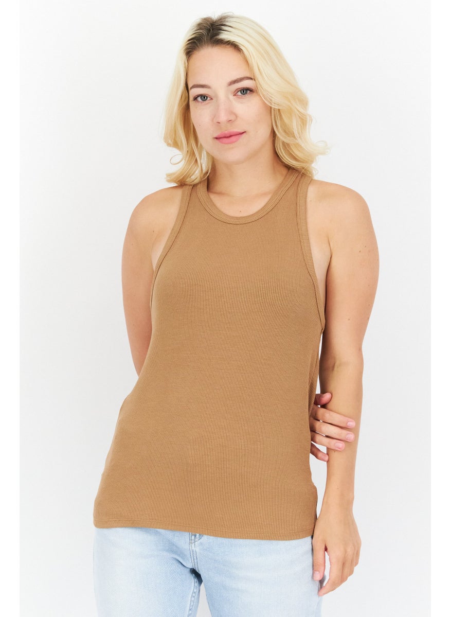 Gentle Fawn - Women Jewel Neck Sleeveless Ribbed Tank Top, Brown - Image 1
