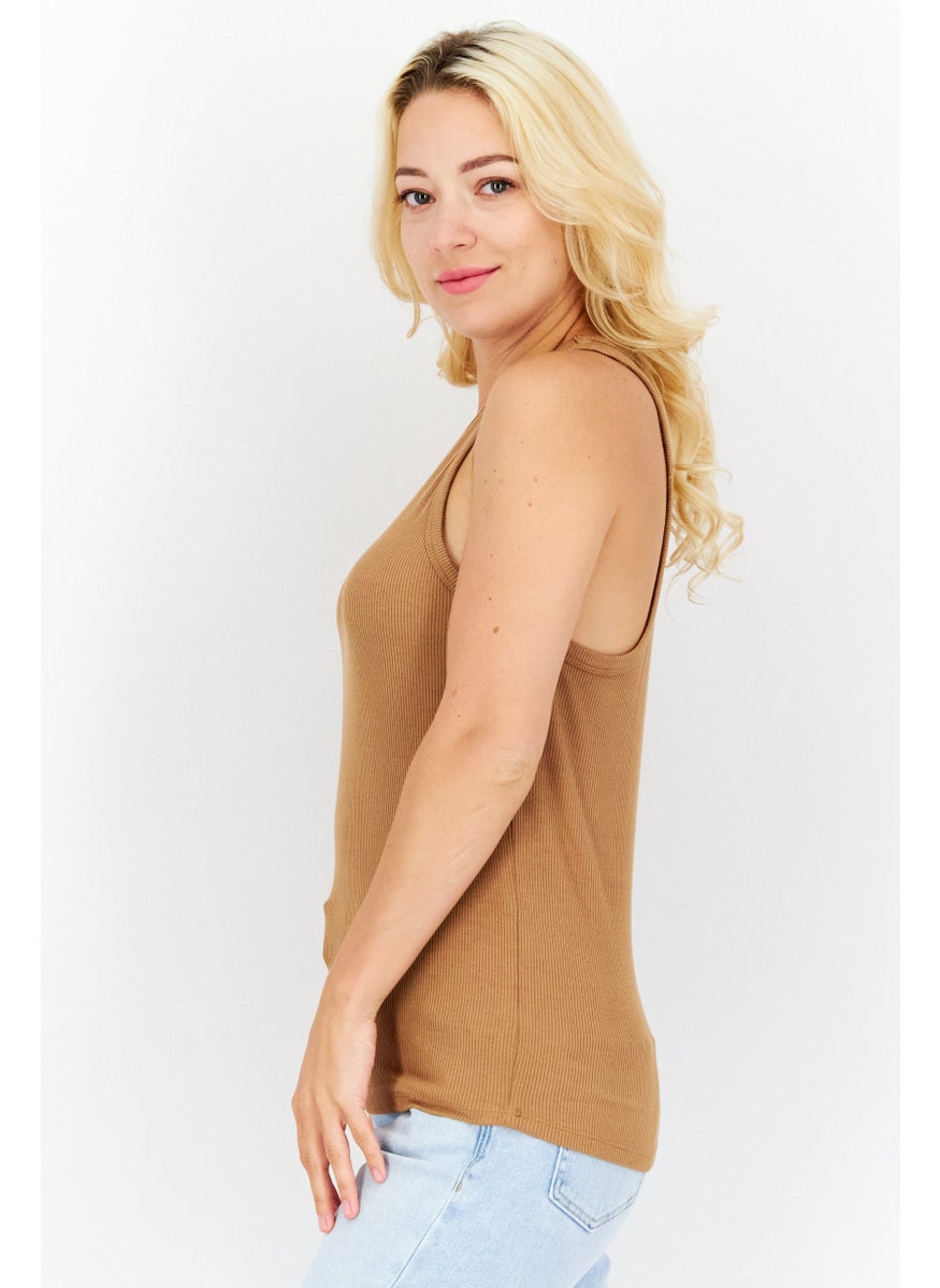 Gentle Fawn - Women Jewel Neck Sleeveless Ribbed Tank Top, Brown - Image 1