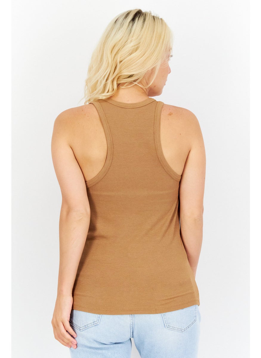 Gentle Fawn - Women Jewel Neck Sleeveless Ribbed Tank Top, Brown - Image 1