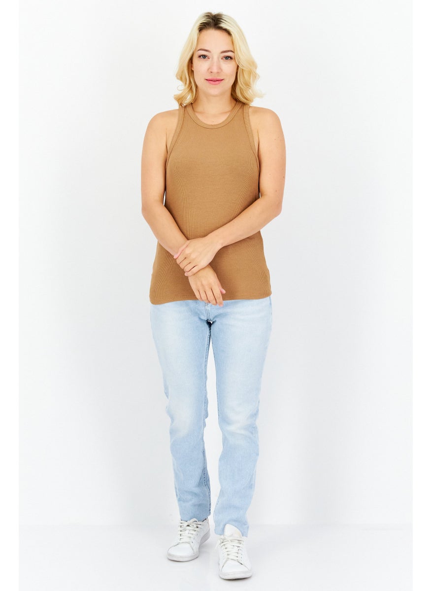 Gentle Fawn - Women Jewel Neck Sleeveless Ribbed Tank Top, Brown - Image 1